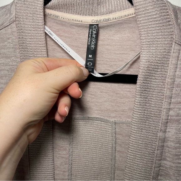 Calvin Klein Women’s Taupe Open Front Short Sleeve Cardigan Size M Performance - Picture 4 of 10